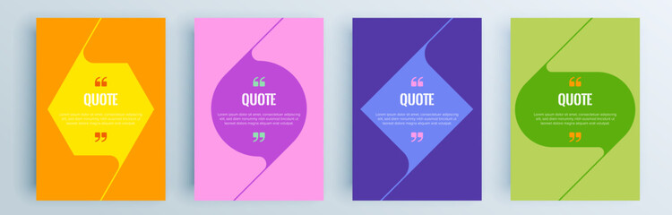 Quote frames blank templates set. Text in brackets, citation empty speech bubbles, quote bubbles. Textbox isolated on color background. Vector illustration.