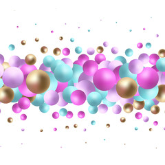 Background with color balls, blur effect. 3d round spheres. Geometric design elements circle ball pattern. Flying shapes in empty space. Design for poster, banner, placard. vector illustration. Eps 10