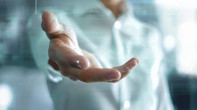A man's hand reaching out, palm facing upwards. 