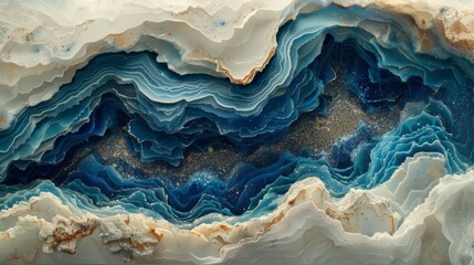 Obraz premium pale beige, blue, cream, and glittery charcoal coloured abstract painting.