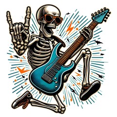 Skeleton Rock Star Playing Electric Guitar