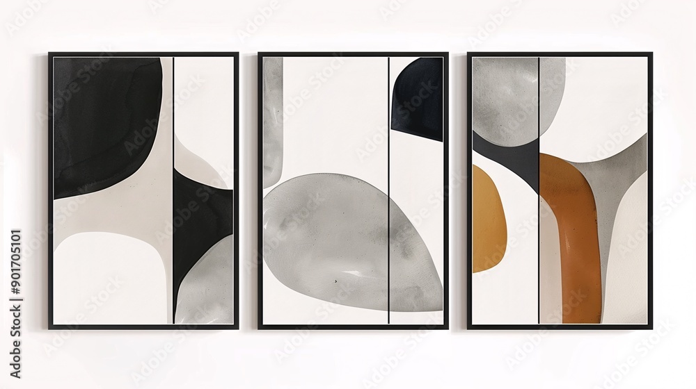 Poster three modern abstract posters featuring a continuous minimalistic image, each piece contributing to 
