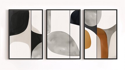 Three modern abstract posters featuring a continuous minimalistic image, each piece contributing to a cohesive and elegant composition on a white background