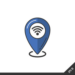 Map marker with Wifi signal icon, map pin, GPS location symbol