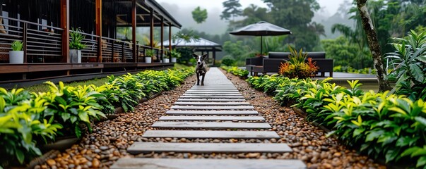 Coffee garden with rustic stone pathways, Coffee farm, Inviting stroll paths
