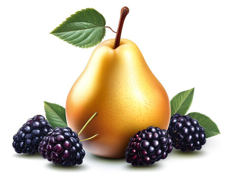 Birne mit Brombeere isoliert auf wei&szlig;en Hintergrund, Freisteller