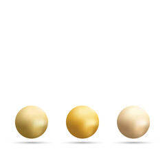 Realistic gold pearls set. Round white, bluish-gray, black, formed inside the shell of a pearl oyster, a gemstone. Vector illustration. Eps 10