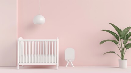 A high-tech baby monitor with a digital screen, placed in a nursery, flat design illustration, with copy space, high-resolution photo, hyper realistic
