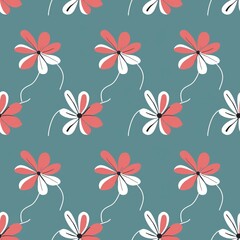 A vibrant floral pattern featuring colorful flowers on a teal background, perfect for textile and wallpaper designs.