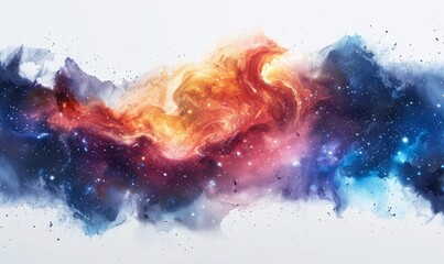 A colorful galaxy with a red and orange swirl in the middle