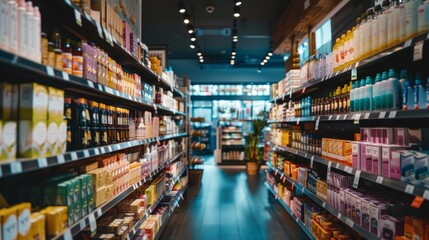 Fototapeta premium Well-stocked supermarket aisle with various products