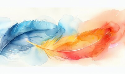 Obraz premium Abstract bird feathers in watercolor on white.