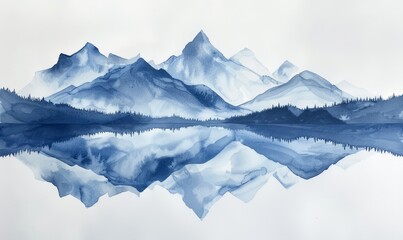 Abstract mountain reflections in watercolor on a white canvas.