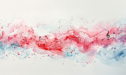 Fototapeta premium A painting of a musical note with a red and blue background