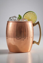 Minimal photorealistic of Moscow Mule , vivid colors, flat white background, no shadows