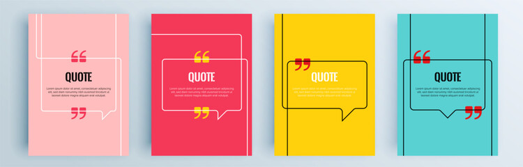 Quote frames blank templates set. Text in brackets, citation empty speech bubbles, quote bubbles. Textbox isolated on color background. Vector illustration.