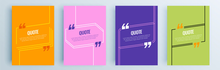 Quote frames blank templates set. Text in brackets, citation empty speech bubbles, quote bubbles. Textbox isolated on color background. Vector illustration.