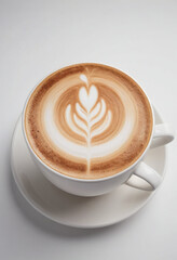Minimal photorealistic of Latte , vivid colors, flat white background, no shadows