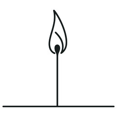 The match is burning, continuous one line drawing. Danger symbol and flammable object. vector