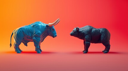 Obraz premium A thoughtprovoking model of a bull and a bear facing off, representing the contrasting forces in the stock market ,