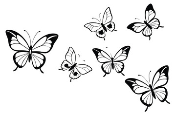 Butterflies flying line art illustration