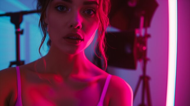 Model in Neon Studio Lighting

