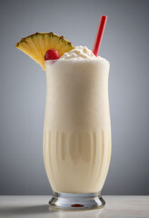 Minimal photorealistic of Pina Colada , vivid colors, plain solid background