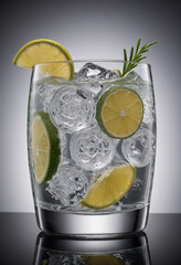 Minimal photorealistic of Gin and Tonic , vivid colors, plain solid background