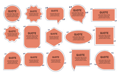 Quote box frame, big set. Texting quote boxes. Blank template quote text info design boxes quotation bubble blog quotes symbols. Creative vector banner illustration. Vector brushes background.