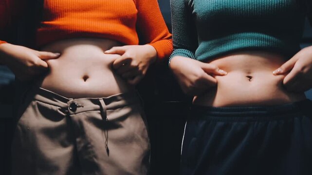 A woman who touches the belly meat, diet image