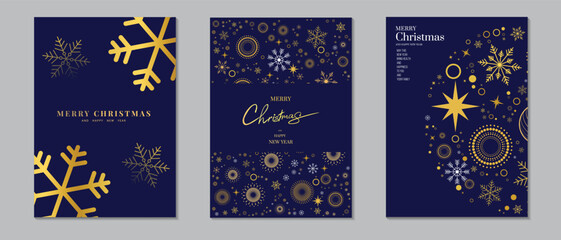 Winter christmas background set. Snow winter background for Happy new year and Merry christmas. Xmas minimal banner design with ball and snowflakes decoration on blue backgrounds. Vector illustration
