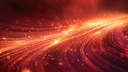 Bright red background, golden lines, abstract lines at the speed of light, light effect background. Generative AI.