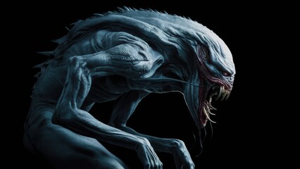 Naklejka premium A close up of a monster with its mouth open and teeth bared, AI