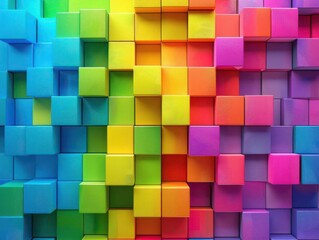Vibrant colorful cubes arranged in a stunning rainbow pattern, creating a lively and energetic backdrop perfect for diverse projects.