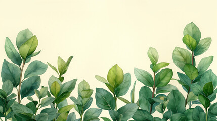 Fototapeta premium A green leafy background with a few leaves in the foreground