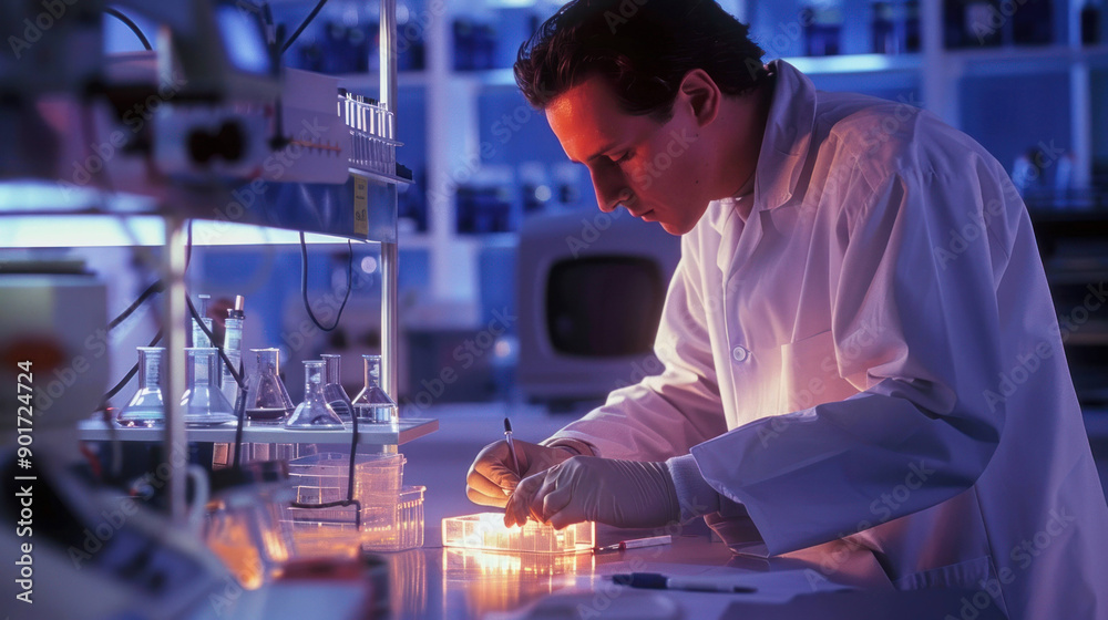 Aufkleber young engineer conducting experiment in modern laboratory setting with high-tech equipment