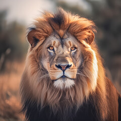 Fototapeta premium Löwe (Panthera leo) mit prächtiger Mähne in freier Natur, Generative AI