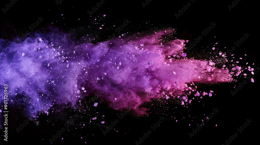 Poster vibrant colorful powder explosion on plain studio background captured in high-speed