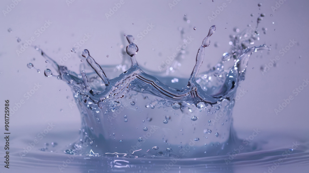 Poster dynamic water splash frozen in time against clean studio background