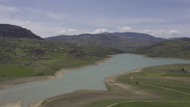 Aerial, Landscapes Around Lago di Prizzi, Sicily, Italy
