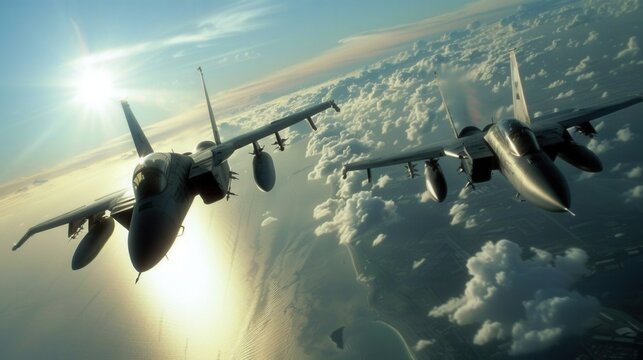 Top Gun Fighter Jet Flying High Detailed Wallpaper. Aviation Adventure concept