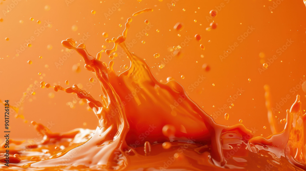 Poster Vibrant Sauce Splash Creating Unique Patterns on Studio Background