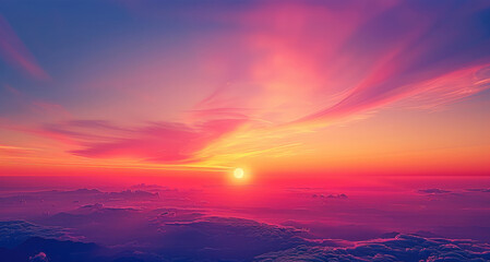 Obraz premium An original tonal gradient background blending deep orange, pink, and purple hues for a striking sunset effect. Generative AI.