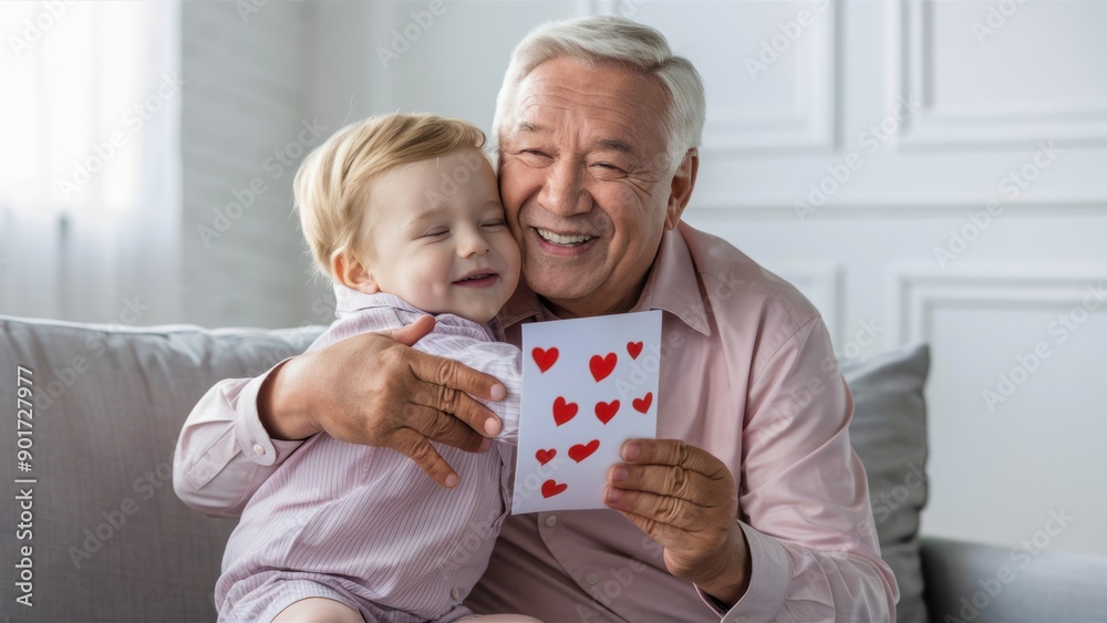 Canvas Prints A man holding a baby and showing him something, AI