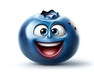 Fototapeta premium glückliche Heidelbeere mit lachendem Gesicht, isoliert auf weißen Hintergrund, Freisteller 