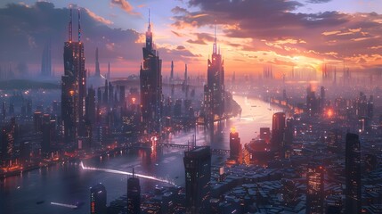 Obraz premium Futuristic AI-Powered Virtual Companions Enhancing Daily Life in Advanced Cityscape