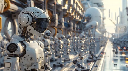 Futuristic City with Advanced Robotic Workforce Driving Efficiency and Productivity