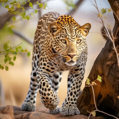 Fototapeta premium Prächtiger Leopard (Panthera pardus) in freier Natur, Generative AI