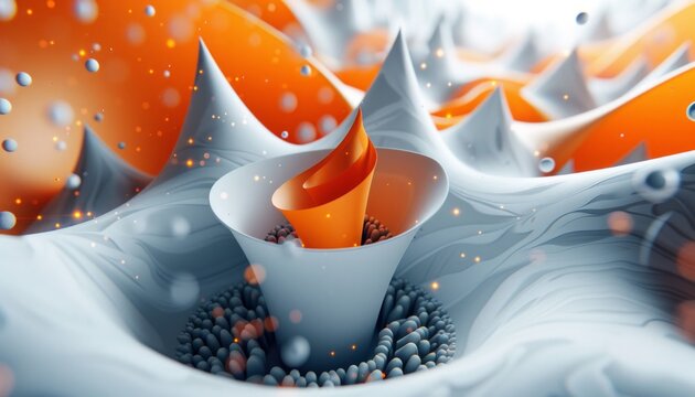 Futuristic abstract bowl like shape orange and grey background