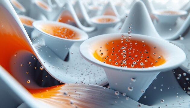 Futuristic abstract bowl like shape orange and grey background